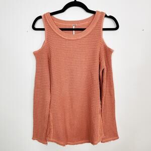 Free People Sunrise Cold Shoulder Waffle Sweater Coral XSmall XS Scoop Neck Knit